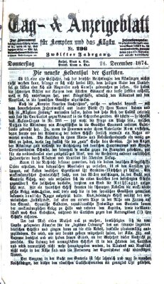 Tag- und Anzeigeblatt für Kempten und das Allgäu Donnerstag 24. Dezember 1874