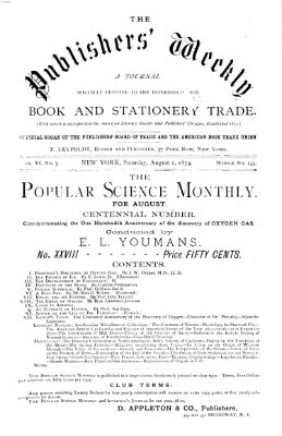 Publishers' weekly Samstag 1. August 1874