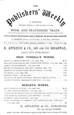 Publishers' weekly Samstag 12. September 1874