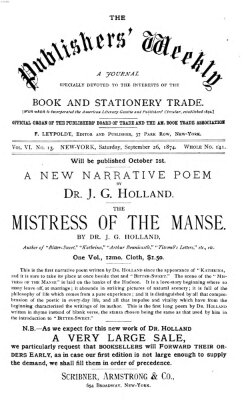 Publishers' weekly Samstag 26. September 1874