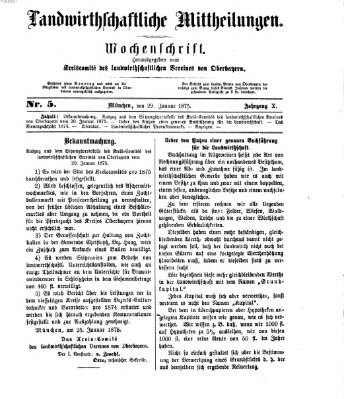 Landwirthschaftliche Mittheilungen Sonntag 31. Januar 1875