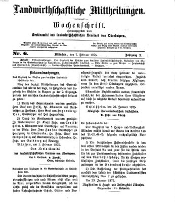 Landwirthschaftliche Mittheilungen Sonntag 7. Februar 1875