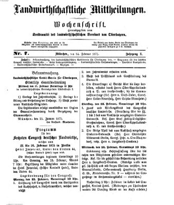 Landwirthschaftliche Mittheilungen Sonntag 14. Februar 1875