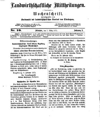 Landwirthschaftliche Mittheilungen Sonntag 7. März 1875