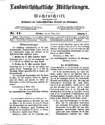 Landwirthschaftliche Mittheilungen Sonntag 14. März 1875