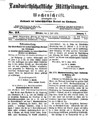 Landwirthschaftliche Mittheilungen Sonntag 4. Juli 1875