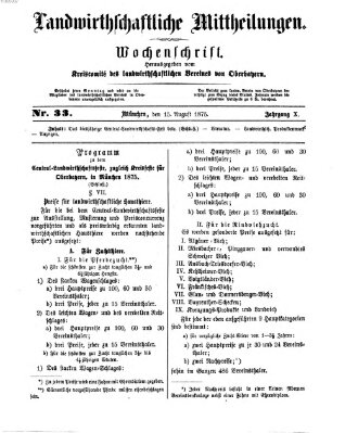 Landwirthschaftliche Mittheilungen Sonntag 15. August 1875