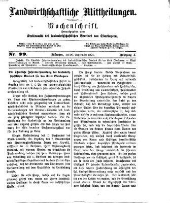 Landwirthschaftliche Mittheilungen Sonntag 26. September 1875