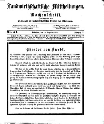 Landwirthschaftliche Mittheilungen Sonntag 19. Dezember 1875