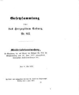 Gesetz-Sammlung für das Herzogtum Coburg (Coburger Regierungs-Blatt) Samstag 5. Juni 1875