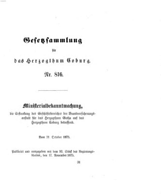 Gesetz-Sammlung für das Herzogtum Coburg (Coburger Regierungs-Blatt) Mittwoch 17. November 1875