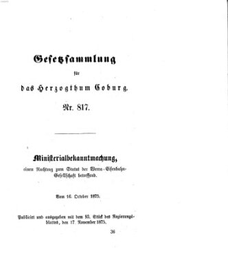 Gesetz-Sammlung für das Herzogtum Coburg (Coburger Regierungs-Blatt) Mittwoch 17. November 1875