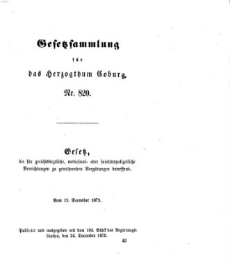 Gesetz-Sammlung für das Herzogtum Coburg (Coburger Regierungs-Blatt) Freitag 24. Dezember 1875