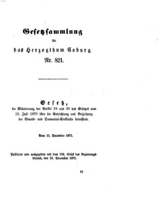 Gesetz-Sammlung für das Herzogtum Coburg (Coburger Regierungs-Blatt) Freitag 24. Dezember 1875