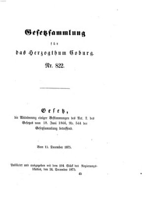 Gesetz-Sammlung für das Herzogtum Coburg (Coburger Regierungs-Blatt) Freitag 24. Dezember 1875