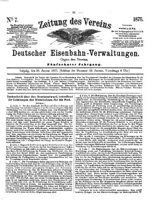 Zeitung des Vereins Deutscher Eisenbahnverwaltungen (Eisenbahn-Zeitung) Montag 25. Januar 1875