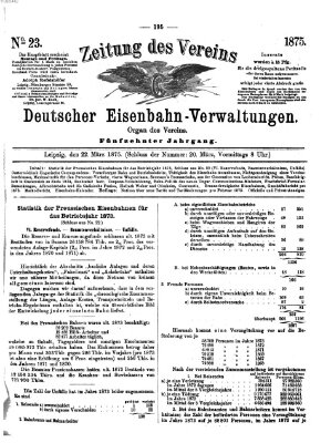 Zeitung des Vereins Deutscher Eisenbahnverwaltungen (Eisenbahn-Zeitung) Montag 22. März 1875