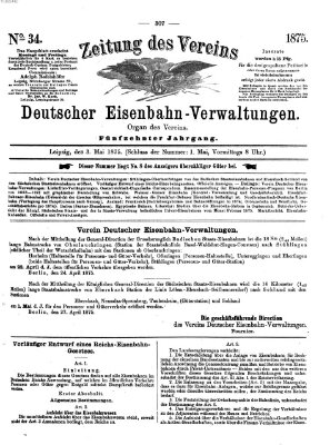 Zeitung des Vereins Deutscher Eisenbahnverwaltungen (Eisenbahn-Zeitung) Montag 3. Mai 1875