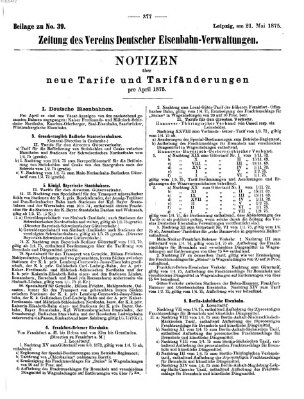 Zeitung des Vereins Deutscher Eisenbahnverwaltungen (Eisenbahn-Zeitung) Freitag 21. Mai 1875