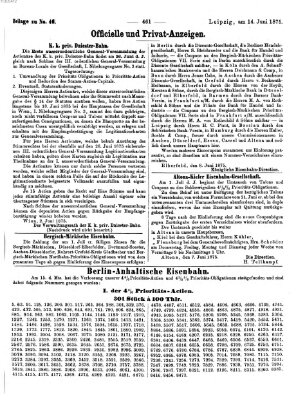 Zeitung des Vereins Deutscher Eisenbahnverwaltungen (Eisenbahn-Zeitung) Montag 14. Juni 1875