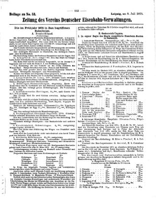 Zeitung des Vereins Deutscher Eisenbahnverwaltungen (Eisenbahn-Zeitung) Freitag 9. Juli 1875