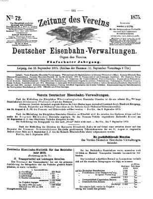 Zeitung des Vereins Deutscher Eisenbahnverwaltungen (Eisenbahn-Zeitung) Montag 13. September 1875