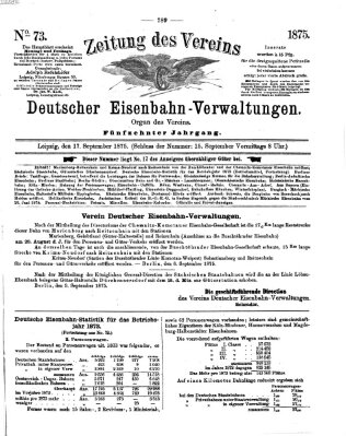 Zeitung des Vereins Deutscher Eisenbahnverwaltungen (Eisenbahn-Zeitung) Freitag 17. September 1875