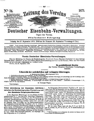 Zeitung des Vereins Deutscher Eisenbahnverwaltungen (Eisenbahn-Zeitung) Montag 27. September 1875