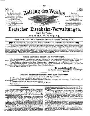 Zeitung des Vereins Deutscher Eisenbahnverwaltungen (Eisenbahn-Zeitung) Montag 4. Oktober 1875