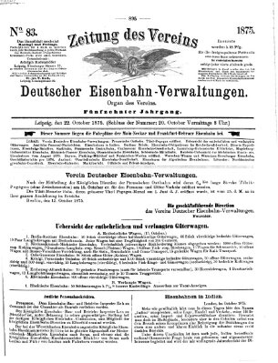 Zeitung des Vereins Deutscher Eisenbahnverwaltungen (Eisenbahn-Zeitung) Freitag 22. Oktober 1875