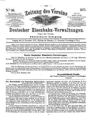 Zeitung des Vereins Deutscher Eisenbahnverwaltungen (Eisenbahn-Zeitung) Montag 13. Dezember 1875