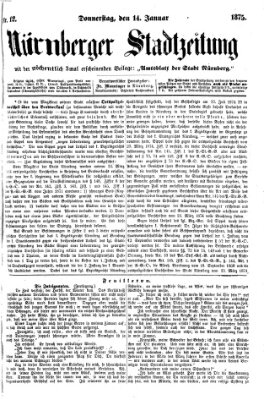 Nürnberger Stadtzeitung (Nürnberger Abendzeitung) Donnerstag 14. Januar 1875