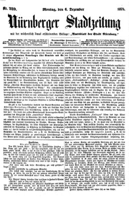 Nürnberger Stadtzeitung (Nürnberger Abendzeitung) Montag 6. Dezember 1875