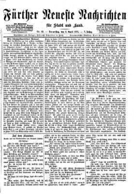 Fürther neueste Nachrichten für Stadt und Land (Fürther Abendzeitung) Donnerstag 8. April 1875