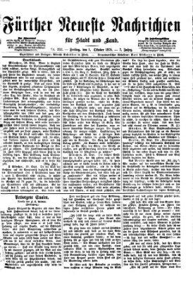 Fürther neueste Nachrichten für Stadt und Land (Fürther Abendzeitung) Freitag 1. Oktober 1875