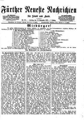 Fürther neueste Nachrichten für Stadt und Land (Fürther Abendzeitung) Freitag 19. November 1875