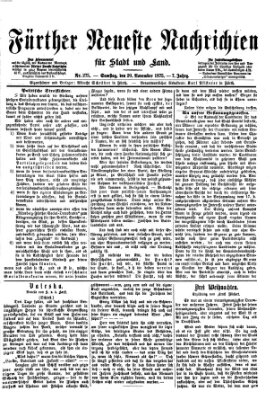 Fürther neueste Nachrichten für Stadt und Land (Fürther Abendzeitung) Samstag 20. November 1875