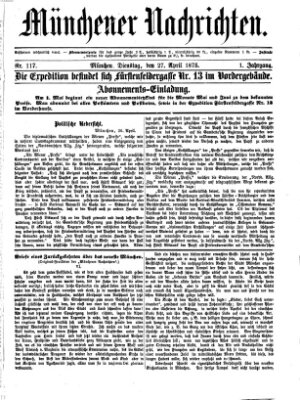 Münchener Nachrichten Dienstag 27. April 1875