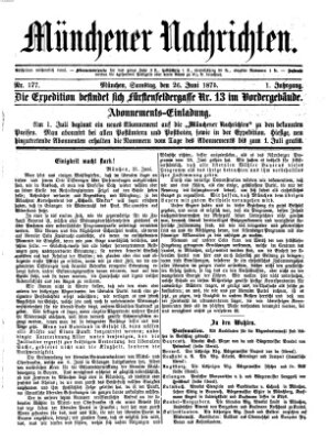 Münchener Nachrichten Samstag 26. Juni 1875