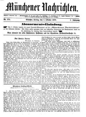 Münchener Nachrichten Freitag 1. Oktober 1875