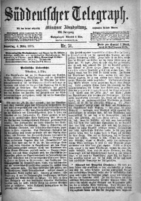 Süddeutscher Telegraph Donnerstag 4. März 1875