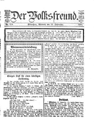 Der Volksfreund Mittwoch 22. September 1875