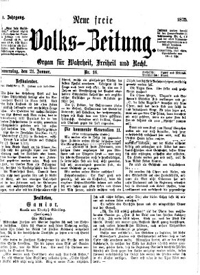 Neue freie Volks-Zeitung Donnerstag 21. Januar 1875