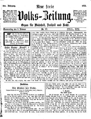 Neue freie Volks-Zeitung Donnerstag 4. Februar 1875