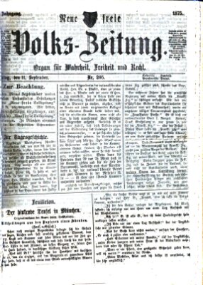 Neue freie Volks-Zeitung Samstag 11. September 1875