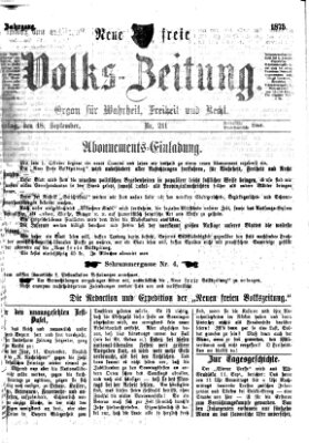 Neue freie Volks-Zeitung Samstag 18. September 1875