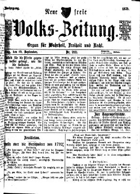 Neue freie Volks-Zeitung Sonntag 19. September 1875