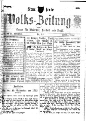 Neue freie Volks-Zeitung Samstag 25. September 1875