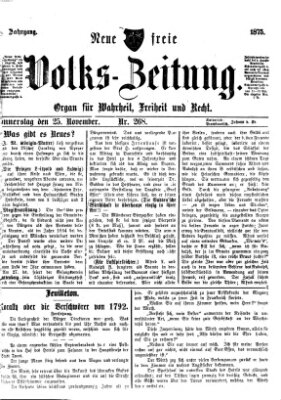 Neue freie Volks-Zeitung Donnerstag 25. November 1875