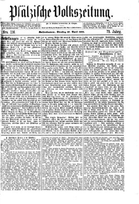 Pfälzische Volkszeitung Dienstag 27. April 1875